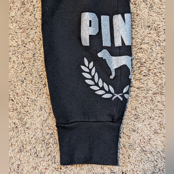 Vintage 2000’s Victoria's Secret Black Sweatpants Silver Glitter Embellishment - Picture 4 of 9